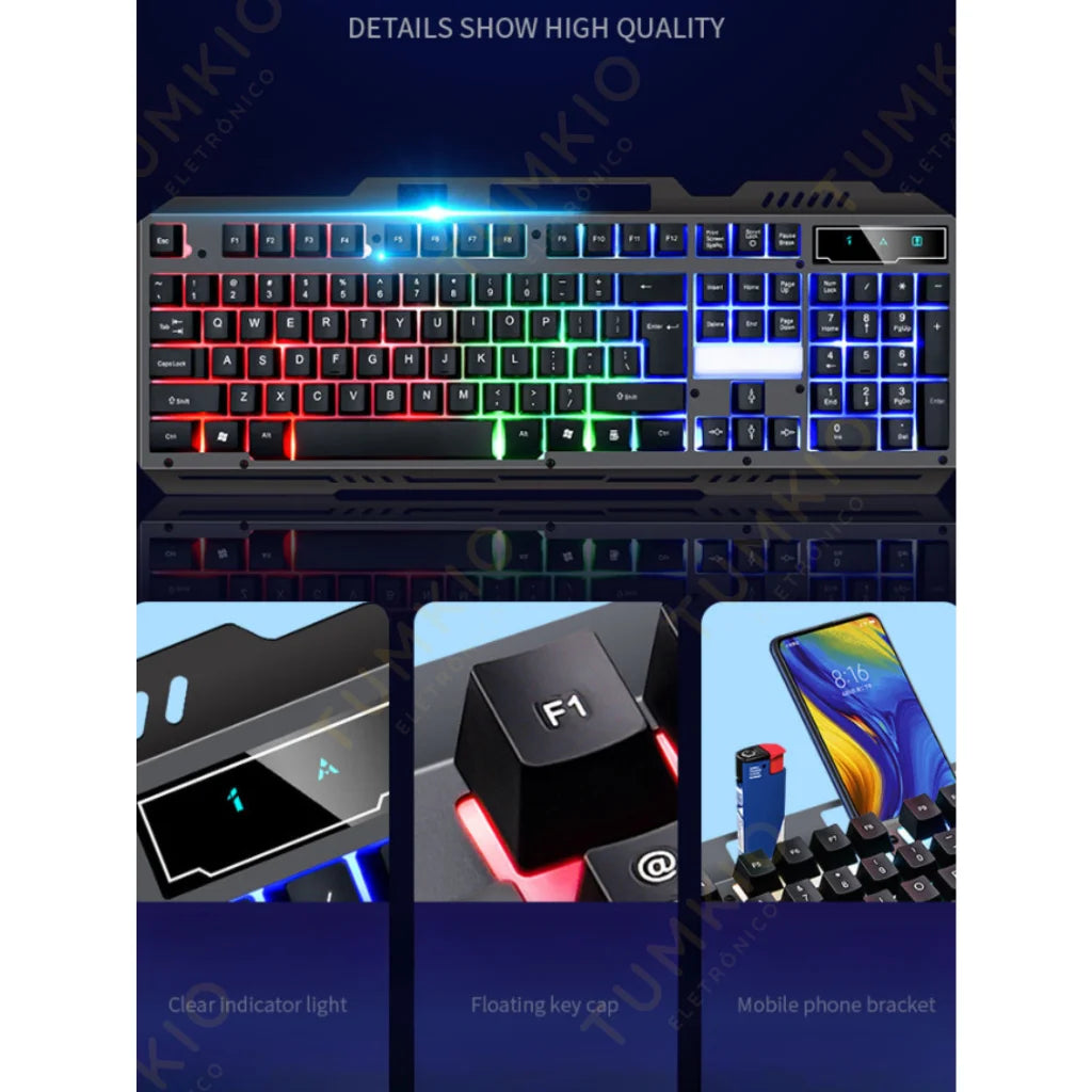 Teclado Gamer Semi-Mecânico RGB - ABNT2, LED Rainbow, USB