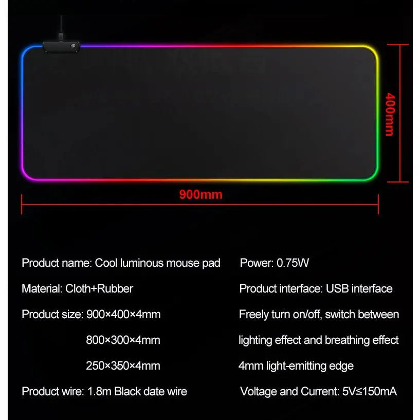 Mouse Pad Gamer RGB 80x30cm